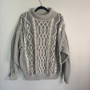 Vintage Old Glory Men's Cable Knit Sweater Gray and White Size Large